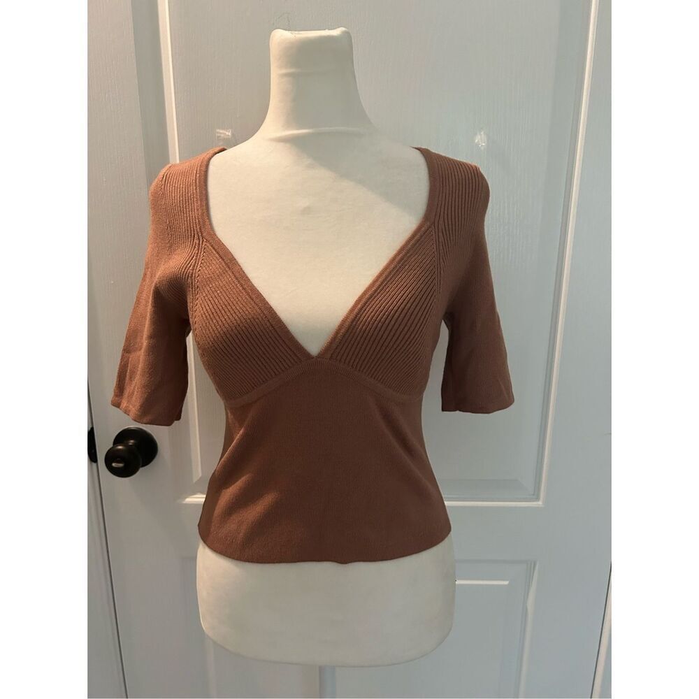 NWT Intimately Free People Teagan Swit Short Sleeve Sweater Size S Latte